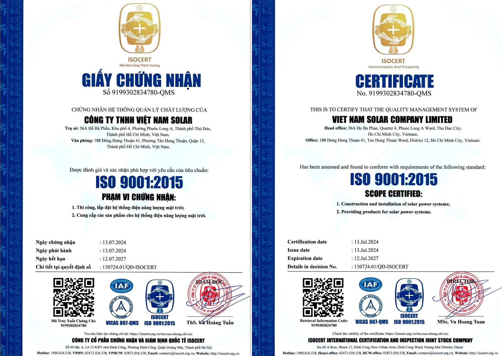 Chứng chỉ ISO 9001:2015