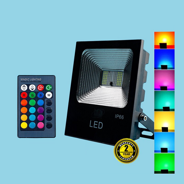 Đèn pha LED 7 màu năng lượng mặt trời 