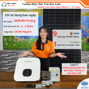 (Hóa Đơn Điện 2-4 Triệu) Hệ Thống Điện Mặt Trời 5,4Kwp - (Không Dùng Được Buổi Tối)