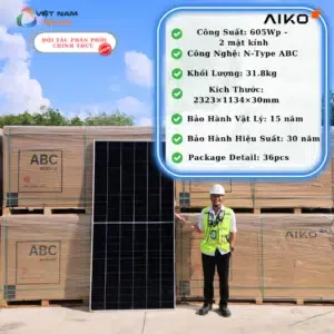 Tấm Pin NLMT Aiko 605WP N-type ABC [Giá Sỉ]