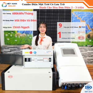 (Hóa Đơn Điện 2-3tr) - Hệ Thống Hybrid 5,2Kwp Lưu Trữ BYD 5kwh (Mất Điện Và Đêm Dùng Được)